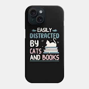 easily distracted by cats and books Phone Case