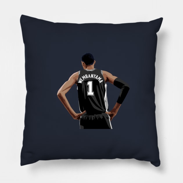 Victor Wembanyama Vector Back Black Above Waist Qiangy Pillow by qiangdade