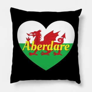 Aberdare Wales UK Wales Flag Heart Pillow