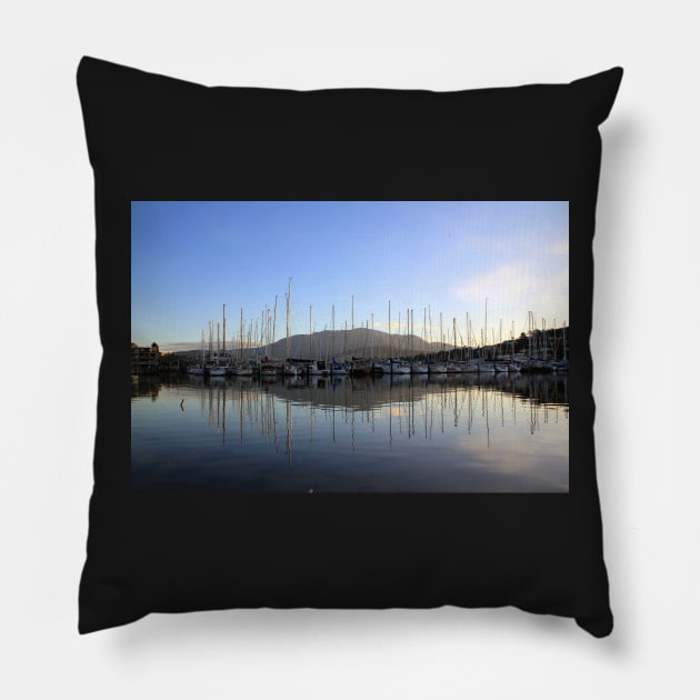 Marina reflections Pillow by Kirkcov