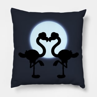 Cute Flamingo Couple Forming A Heart In The Moonlight Pillow