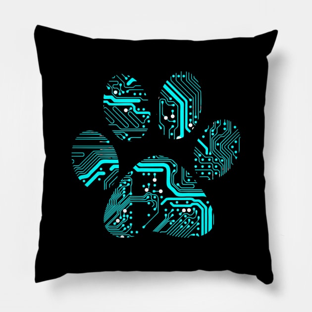 Cyber Pet Paw Blue Pillow by Muzehack