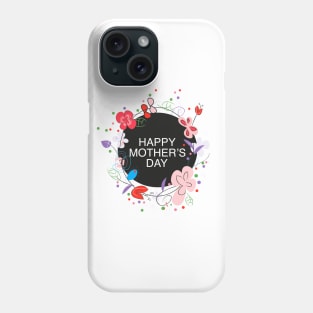 Happy Mother's day greeting card with circle frame decorative hand drawn abstract flowers Phone Case