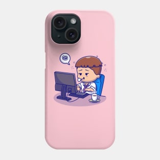 Cute People Tired Working On Computer Cartoon Phone Case