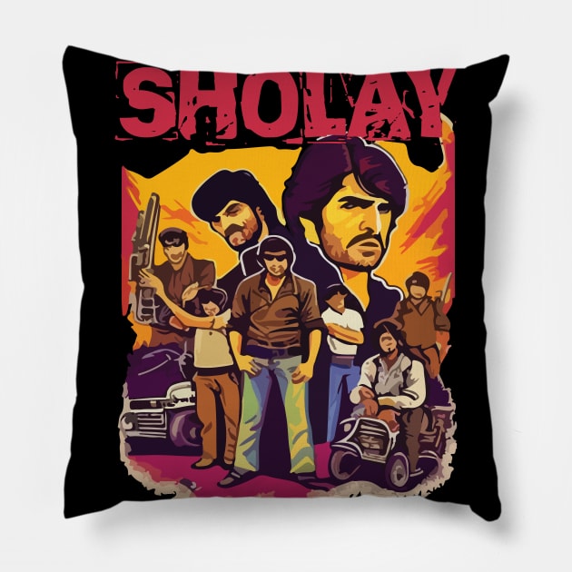 Sholay Iconic Bollywood Movie Poster Pillow by JammyPants