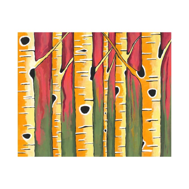 ORANGE Birch Trees Painting by SartorisArt1