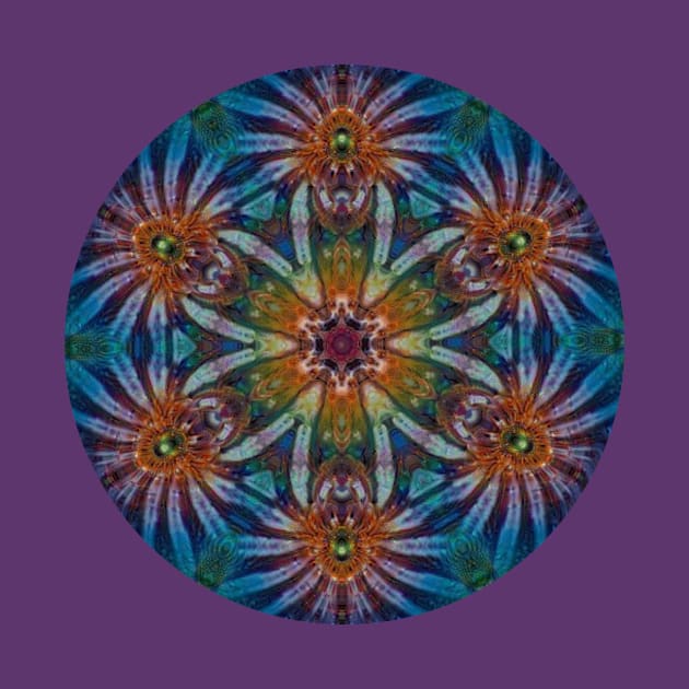 Psychedelic Kaleidoscopic Multi-Color Mandala Number 3 Circle by SpotterArt