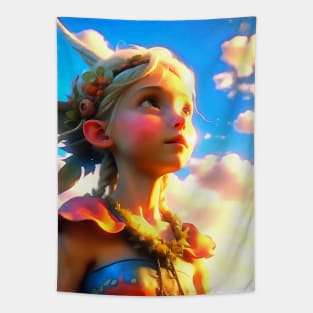 Elf girl looking at the sun Tapestry