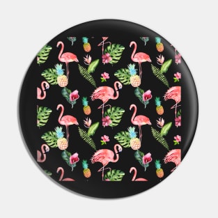 Pink Flamingo Watercolor Pattern Pin