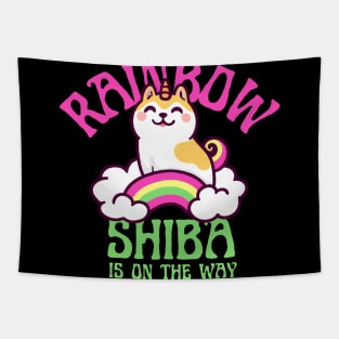 Shiba Inu Unicorn Kawaii Illustration With Rainbow And Cloud Tapestry