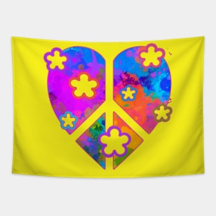 Colorful Peace and Love Heart Tapestry