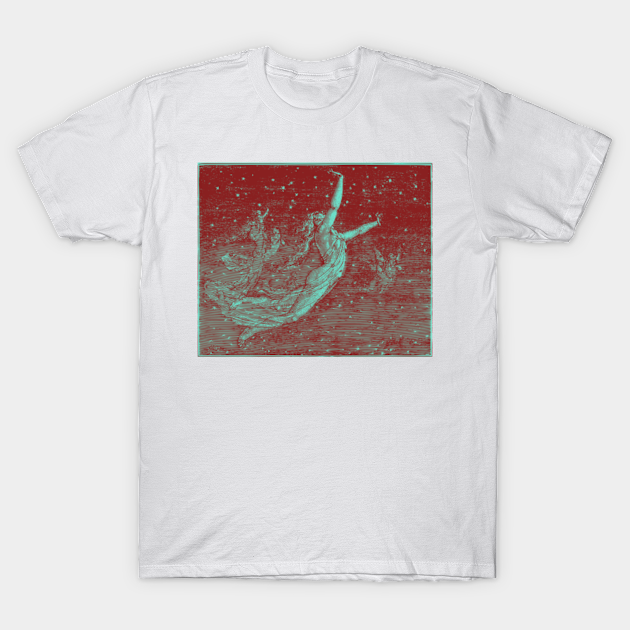 Flying In Stars In Mint And Red - Flying - T-Shirt