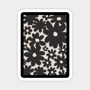 Black Flowers Pattern Magnet