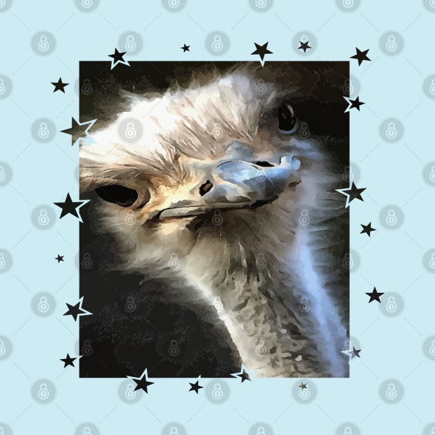 Geeky Ostrich With Artistic Star Border by taiche