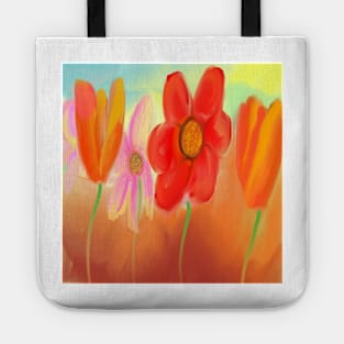 More Orange Flowers with One Pink Flower Tote