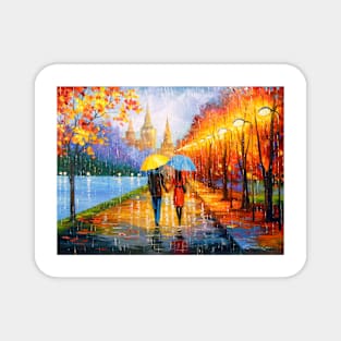 Romantic walk in the rain Magnet