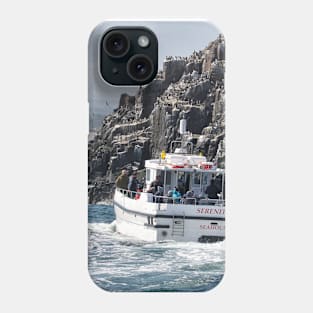 Serenity III Farne Islands tour boat moves near a Guillemot colony Phone Case