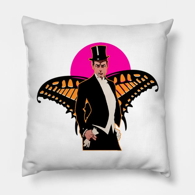 Boy with butterfly wings is chic and smokes cigarettes Pillow by Marccelus