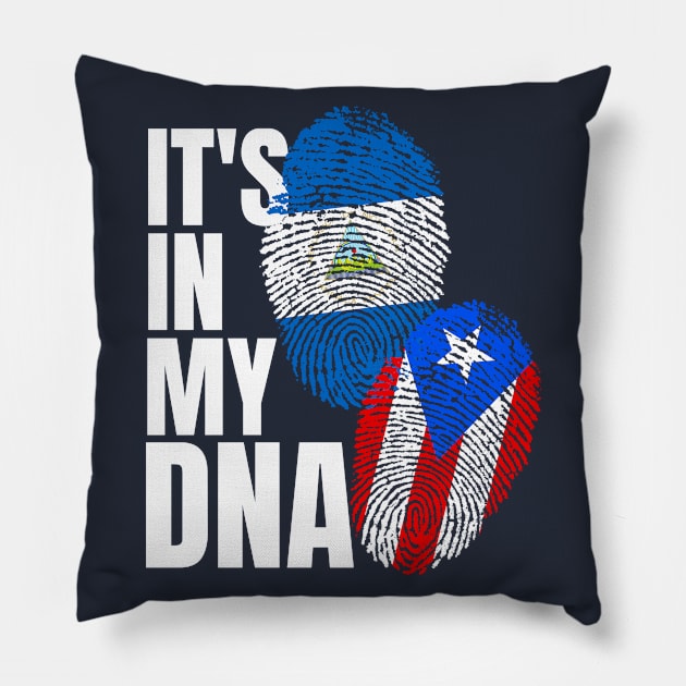 Nicaraguan And Puerto Rican DNA Flag Heritage Gift Pillow by Just Rep It!!