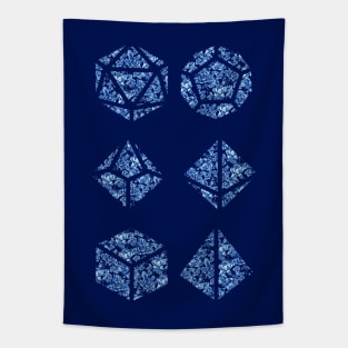 Delft Blue Gradient Rose Vintage Pattern Silhouette Polyhedral Dice - Dungeons and Dragons Design Tapestry
