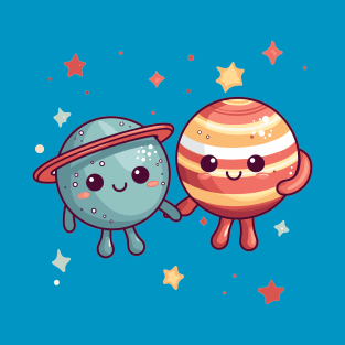 Cute Planets Holding Hands T-Shirt