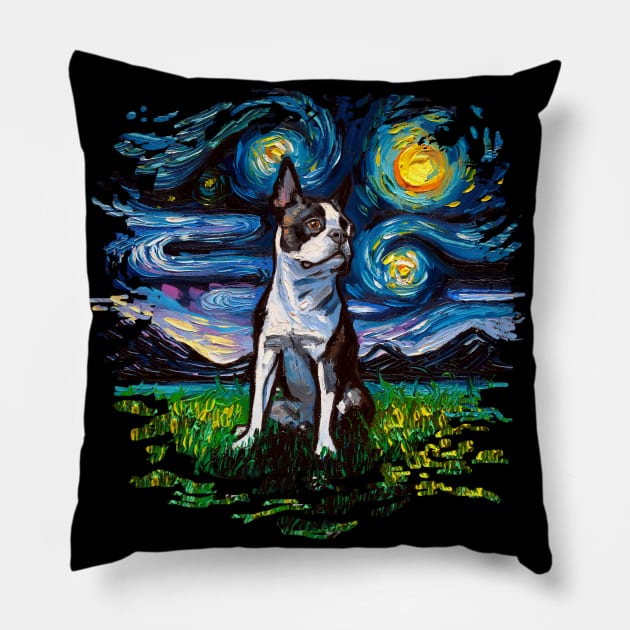 Boston Terrier Night 2 Pillow by sagittariusgallery