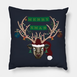 Merry Xmas Rudolph Pillow