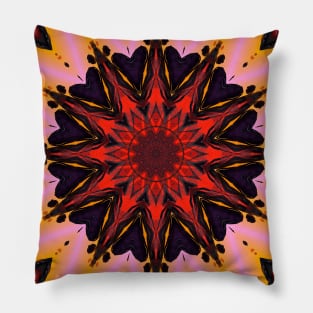 Red flower kaleidoscope star. Unique print. Pillow