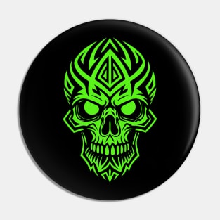 Neon Green Tribal Skull Pin