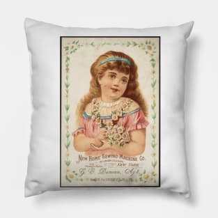 Vintage sewing machine advertisement with young girl Pillow