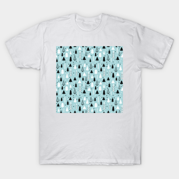 Light Blue Aqua Christmas Tree Forest Pattern - Christmas Tree Pattern - T-Shirt