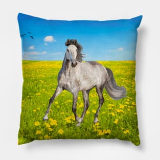 Dapple Gray Horse in Spring Field Pillow