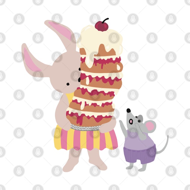 Happy Birthday , greeting card, with a rabbit holding a high cake that almost will fall by marina63