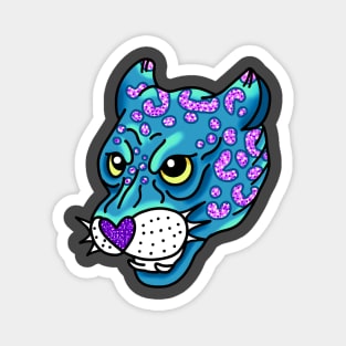 American Traditional Turquoise and teal panther with glitter and sparkles cute gift Magnet