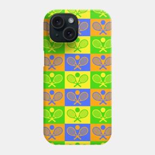 Colorful Checkered Tennis Seamless Pattern - Racket & Ball Phone Case