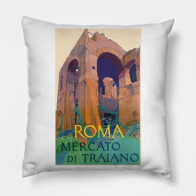 Roma - Mercato di Traiano, Italy - Vintage Travel Poster Design Pillow by Naves