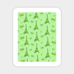 Girly Eiffel Tower Pattern in Watercolours Green Background Magnet