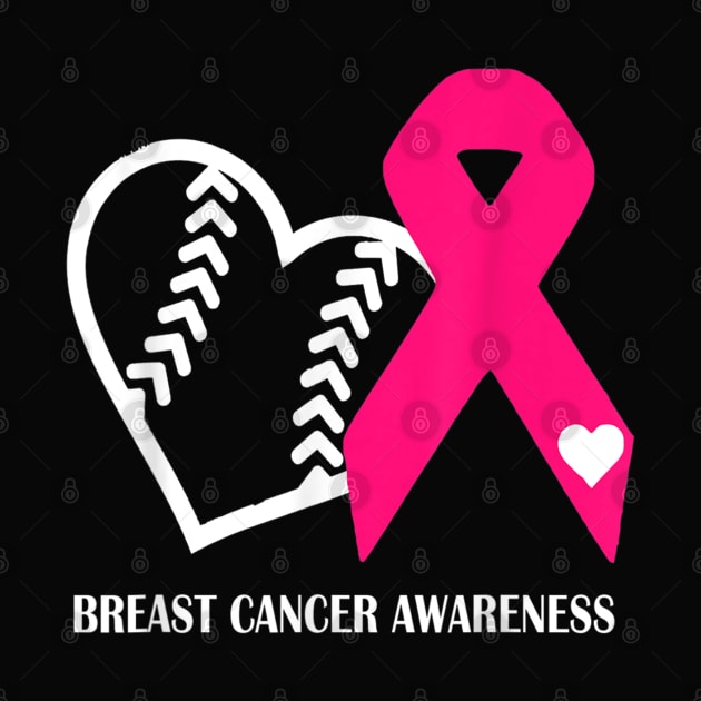 Vintage Cancer Baseball Heart Pink Ribbon Breast Cancer Awareness by Christyn Evans