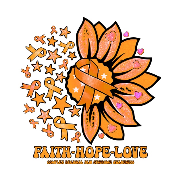 Complex Regional Pain Syndrome Awareness - Faith love hope sunflower ribbon by Susan chanel