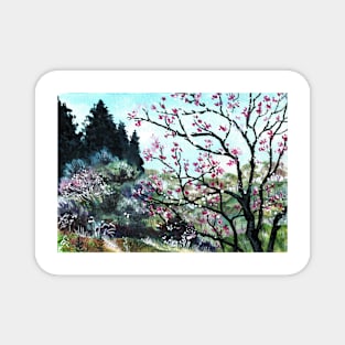 Mountain Spring Blossom Scenery Magnet