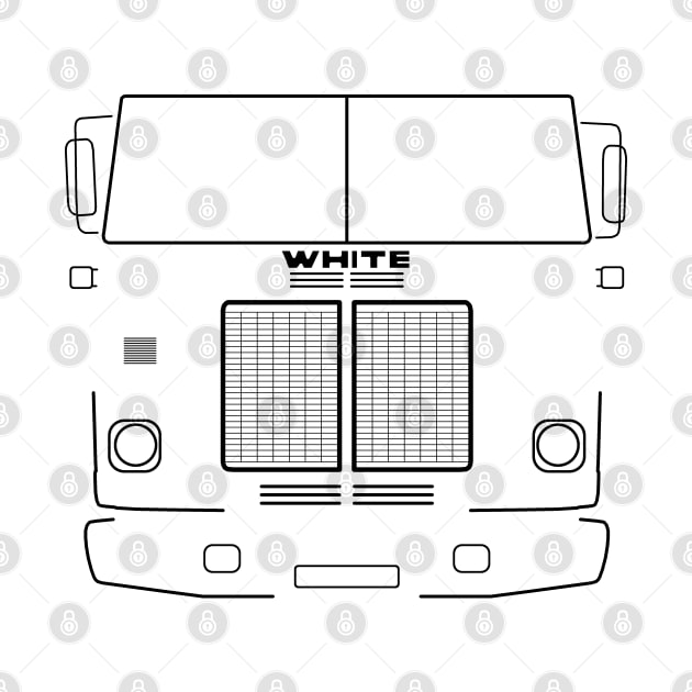 White Road Commander 1970s classic truck black outline graphic by soitwouldseem
