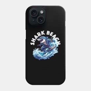 Shark Surfing - Shark Beach (White Lettering) Phone Case