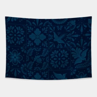 Deep Blue Talavera Tile Pattern by Akbaly Tapestry