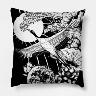 Crane with lotus Pillow