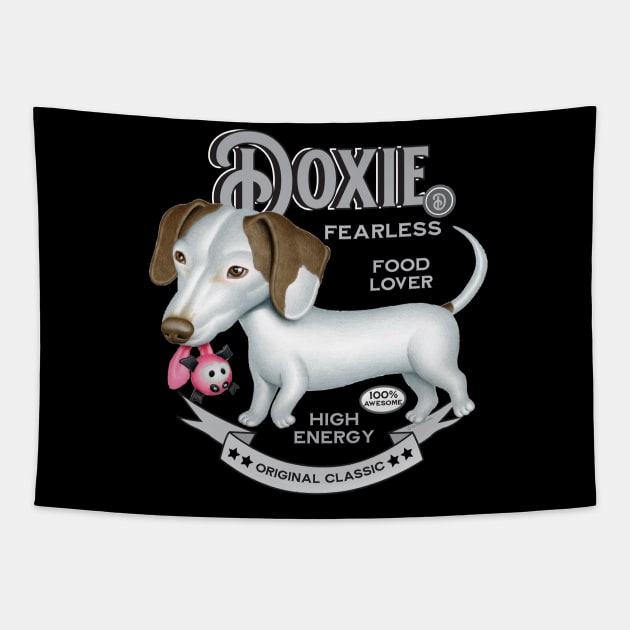 White Dachshund Walking with Toy in Mouth Tapestry by Danny Gordon Art