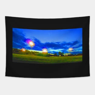 Park Scene at Sunset with Lights Tapestry