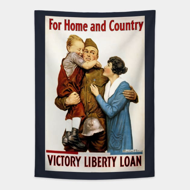 For Home and Country, Soldier with Family Tapestry by MasterpieceCafe