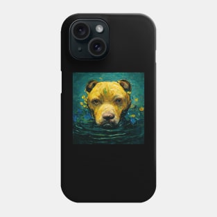 Pitbull dog in water van Gogh art Phone Case