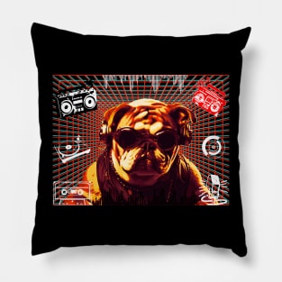 DJ BULLDOG VIBING TO MUSIC WITH MUSIC ELEMENTS AND GRID. Pillow