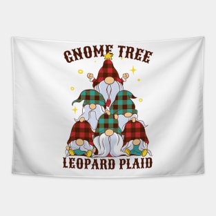 Gnome Tree - Leopard Plaid Christmas Tapestry